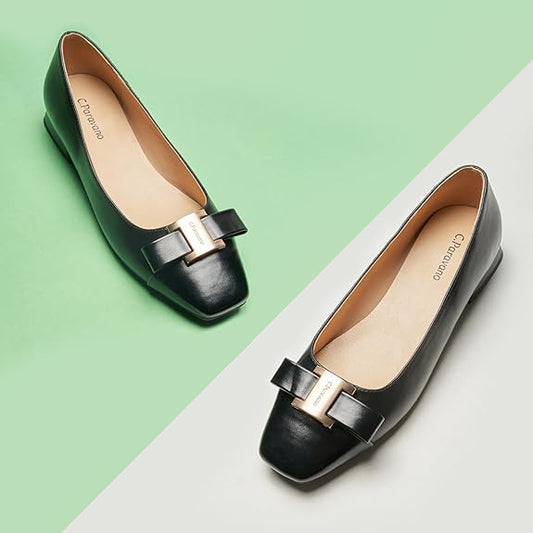 C.Paravano Women's Ballet Flats Shoes Square Toe Flats with Bowknot
