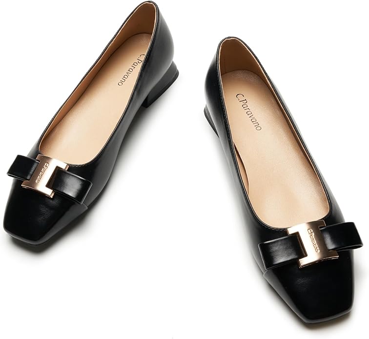 C.Paravano Women's Ballet Flats Shoes Square Toe Flats with Bowknot