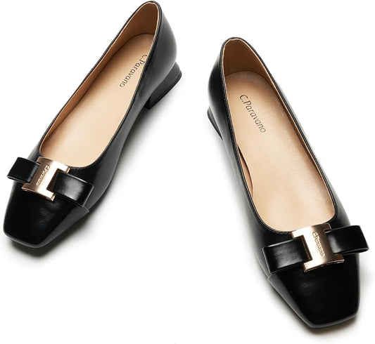 C.Paravano Women's Ballet Flats Shoes Square Toe Flats with Bowknot