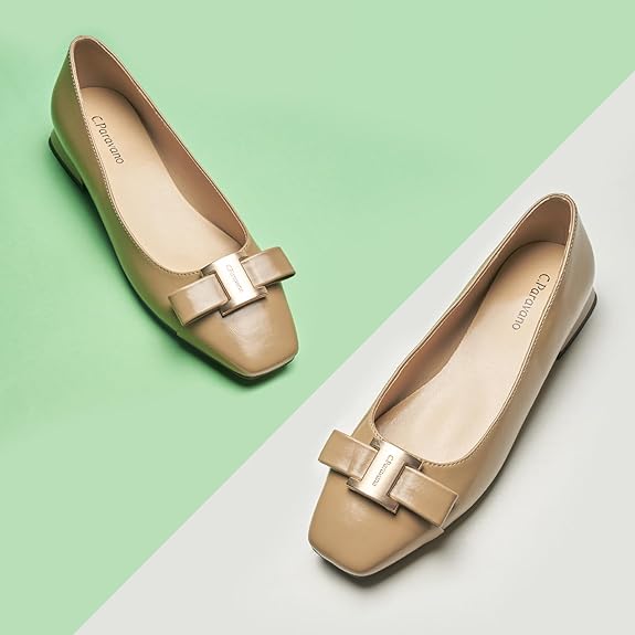 C.Paravano Women's Ballet Flats Shoes Square Toe Flats with Bowknot