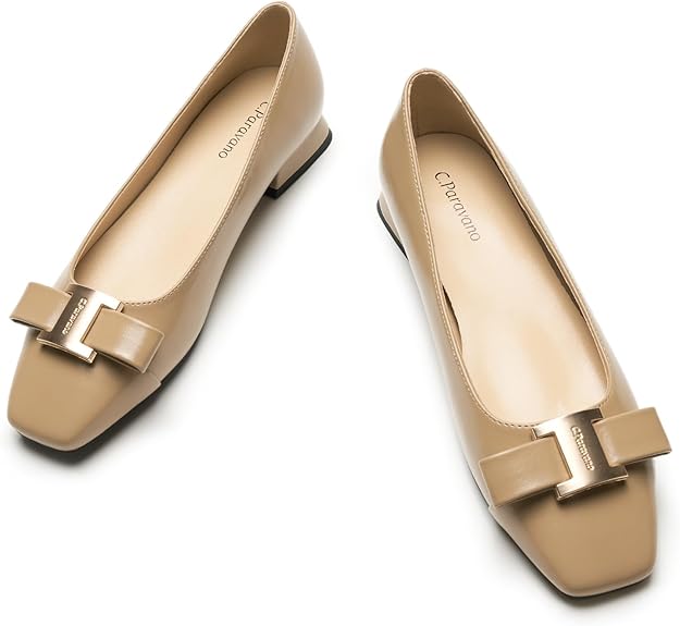 C.Paravano Women's Ballet Flats Shoes Square Toe Flats with Bowknot