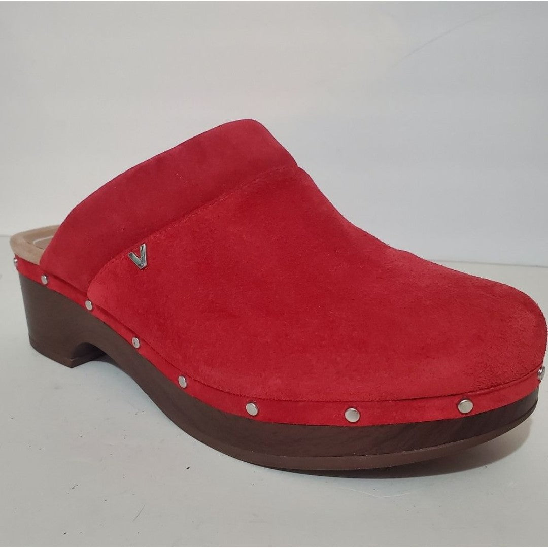 Vionic Kacie Red suede silver studded Orthotic Support Clog shoe