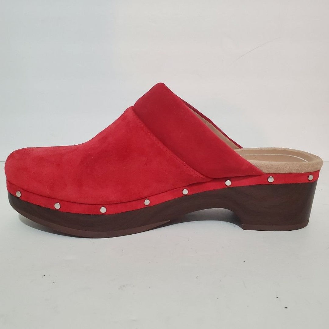 Vionic Kacie Red suede silver studded Orthotic Support Clog shoe