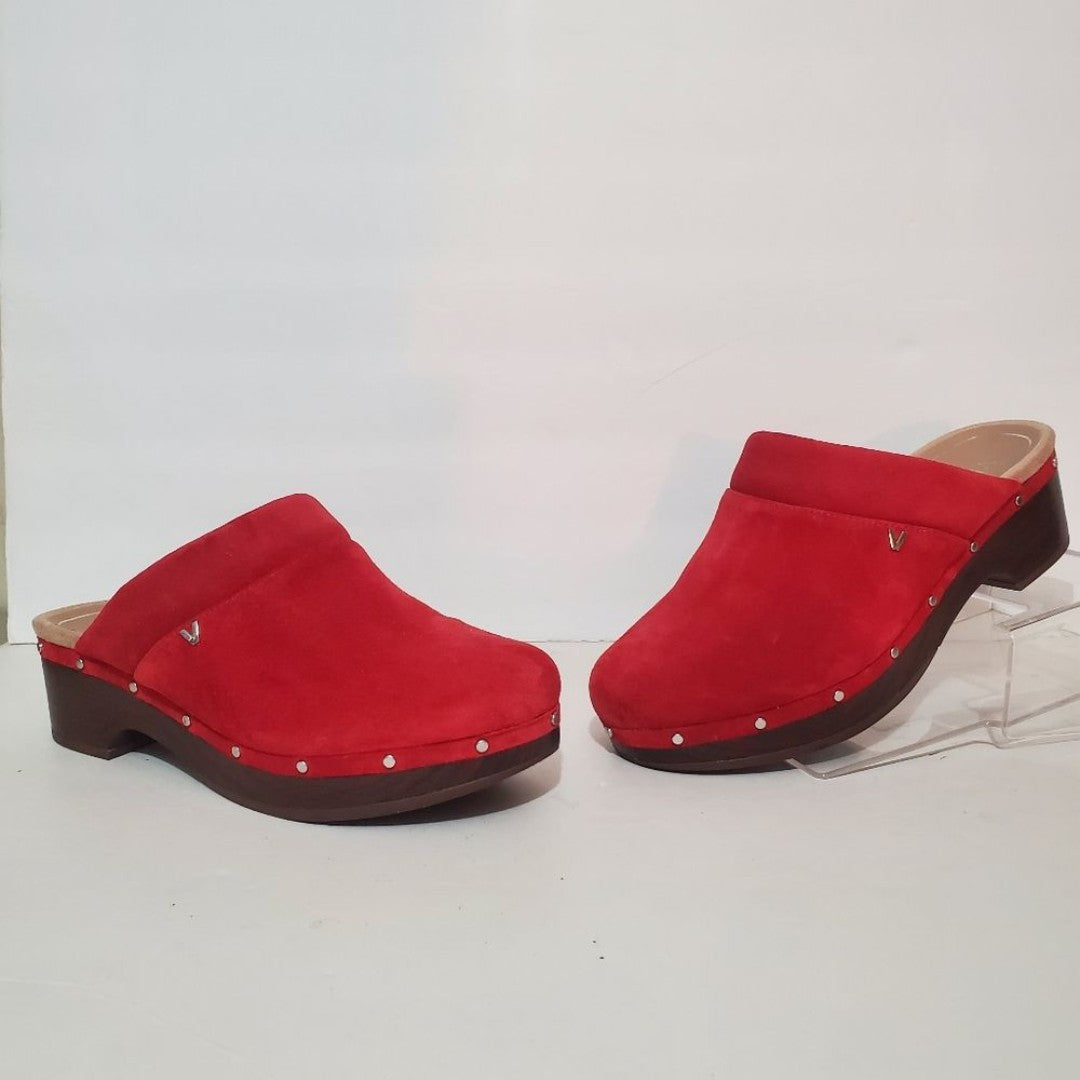 Vionic Kacie Red suede silver studded Orthotic Support Clog shoe