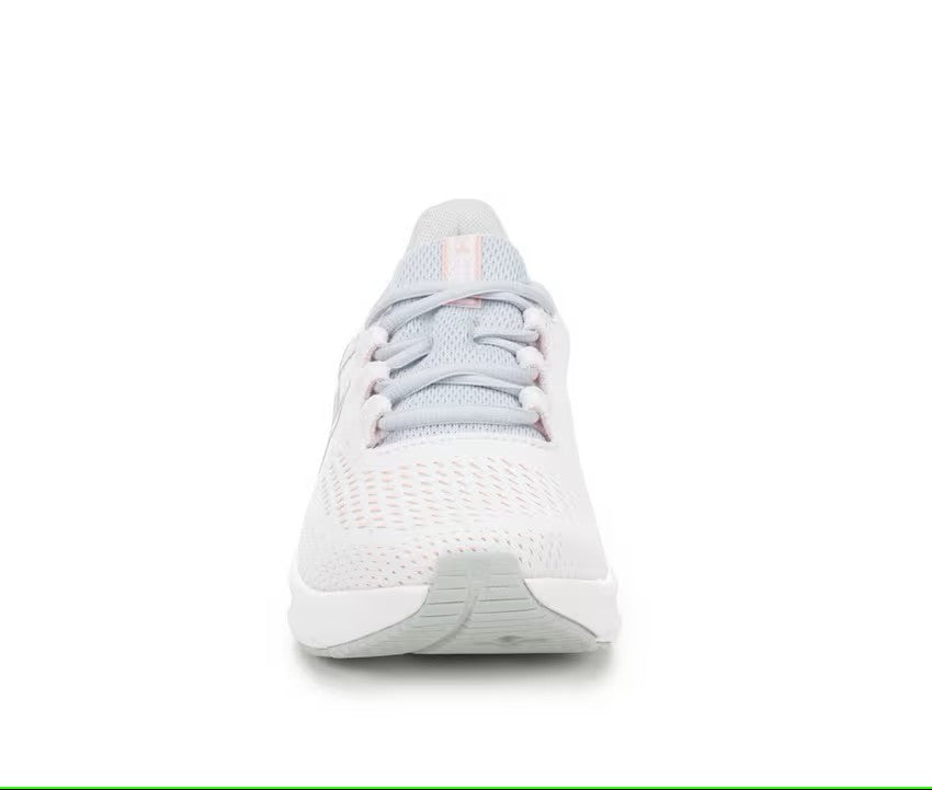 Under Armour Women's Charged Pursuit 3 Big Logo Running Shoes - White/Halo Gray/Pink Fizz