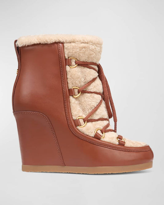 Veronica Beard Elfred Leather Shearling Lace-Up Booties