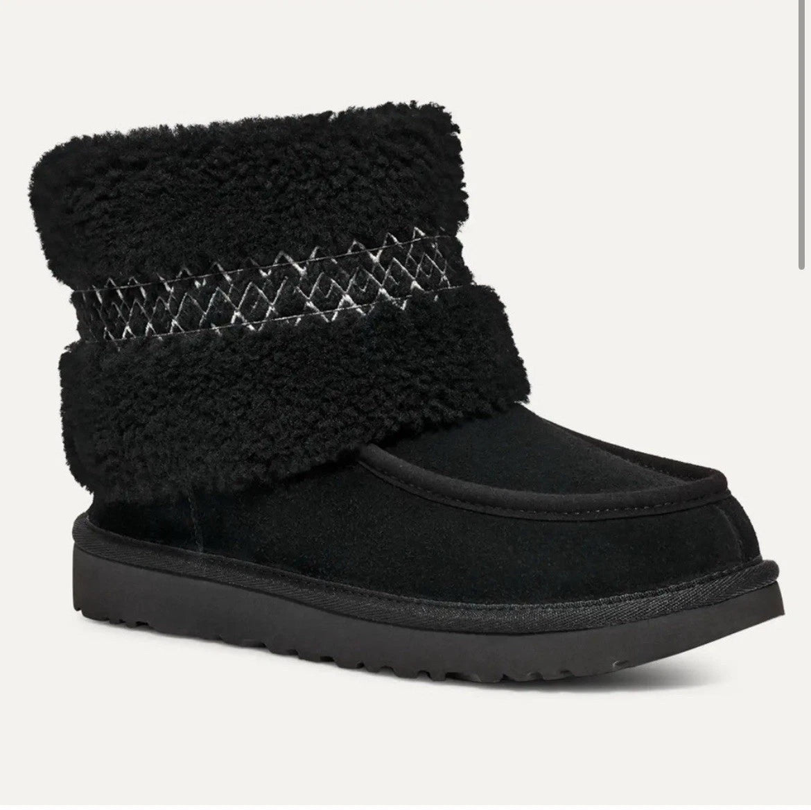UGG Classic Mini Braid Sheepskin Ankle Boots Fur Black Womens