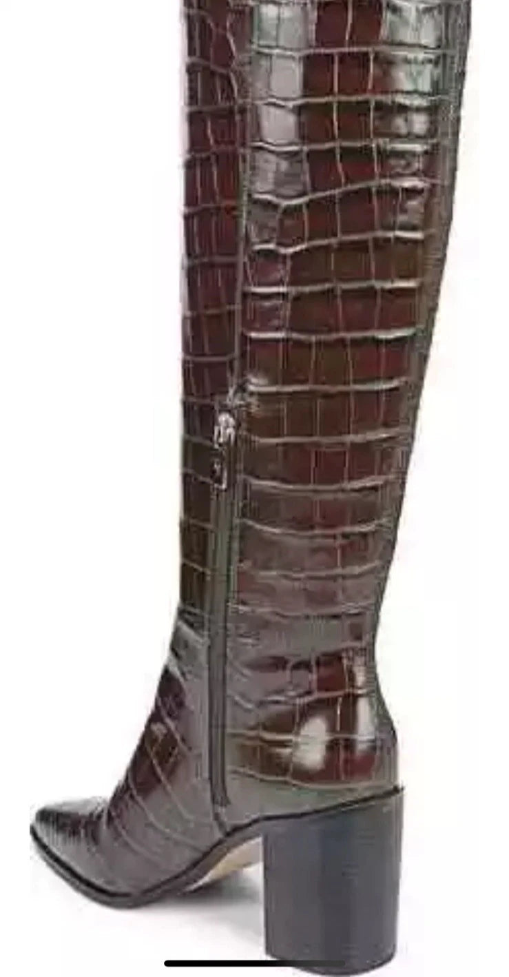 FRANCO SARTO Brown A-TICADA KNEE HIGH POINTED TOE HEELED BOOT