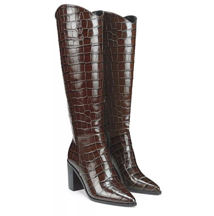 FRANCO SARTO Brown A-TICADA KNEE HIGH POINTED TOE HEELED BOOT