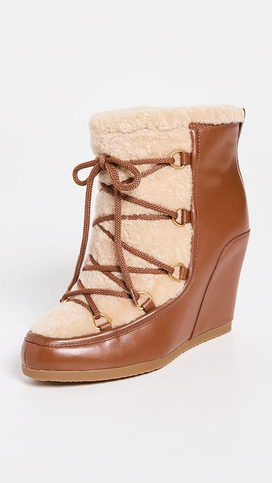 Veronica Beard Elfred Leather Shearling Lace-Up Booties
