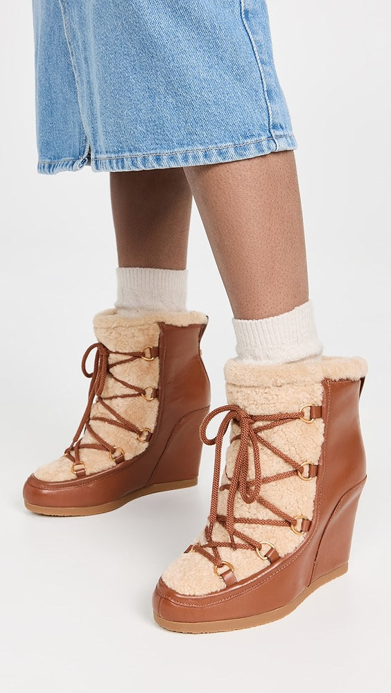 Veronica Beard Elfred Leather Shearling Lace-Up Booties